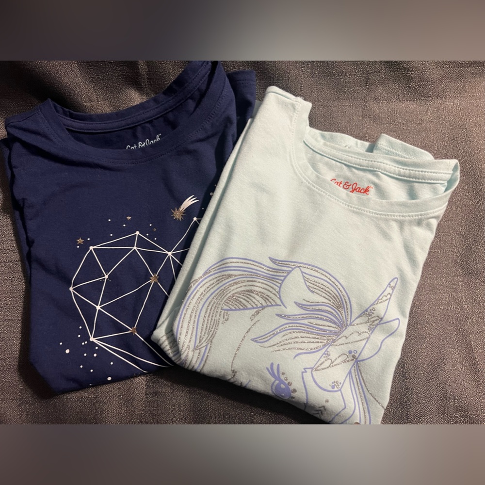 NWT Cat & Jack long sleeve M t-shirt bundle dark blue heart, light blue unicorn